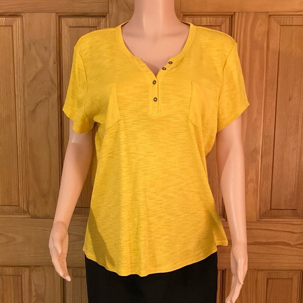 NWOT Liz Claiborne Vintage 90s Top Short Sleeve Blouse Gold Yellow Size XL